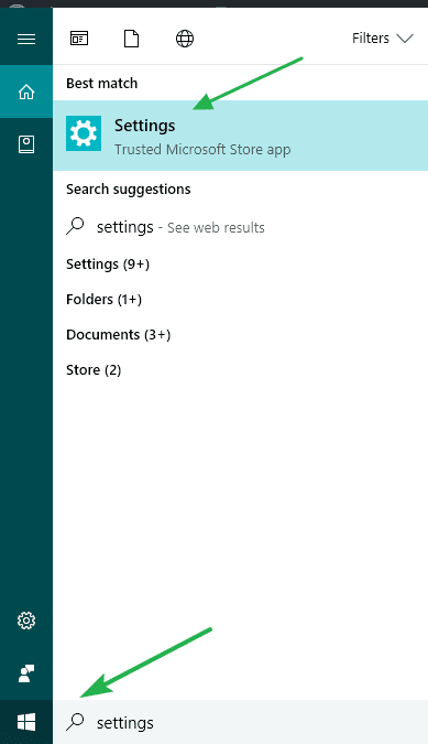 open settings in Windows 10