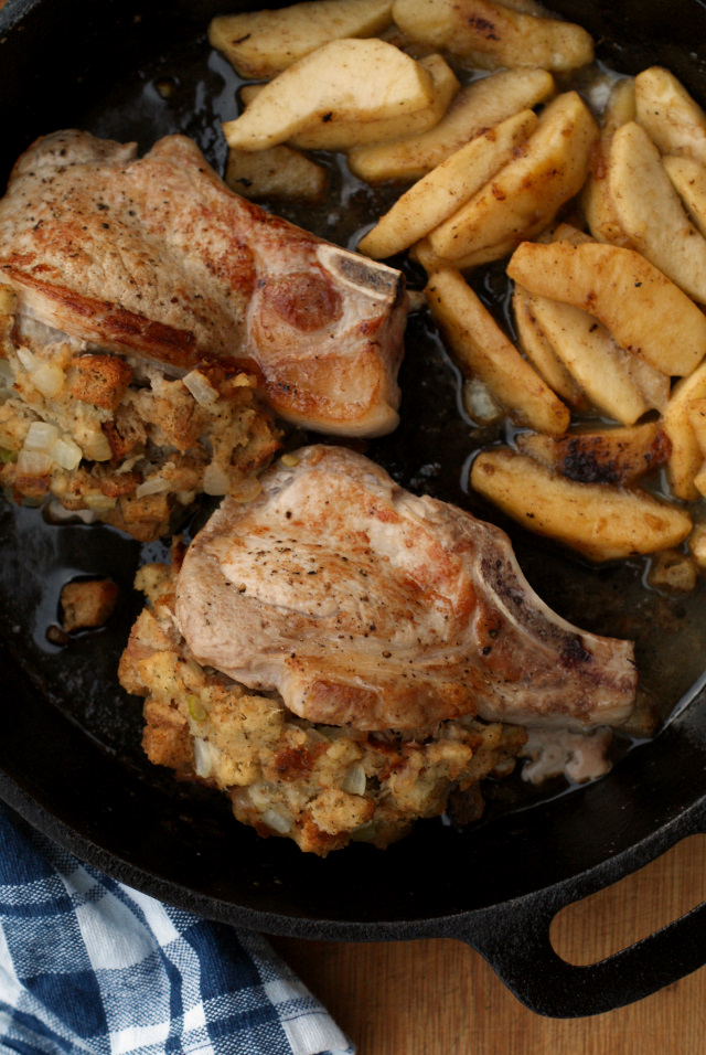 Stuffed Pork Chops with Cinnamon Apples make a hearty and filling meal that is a comfort food classic.  It is perfect for when the weather gets chilly!