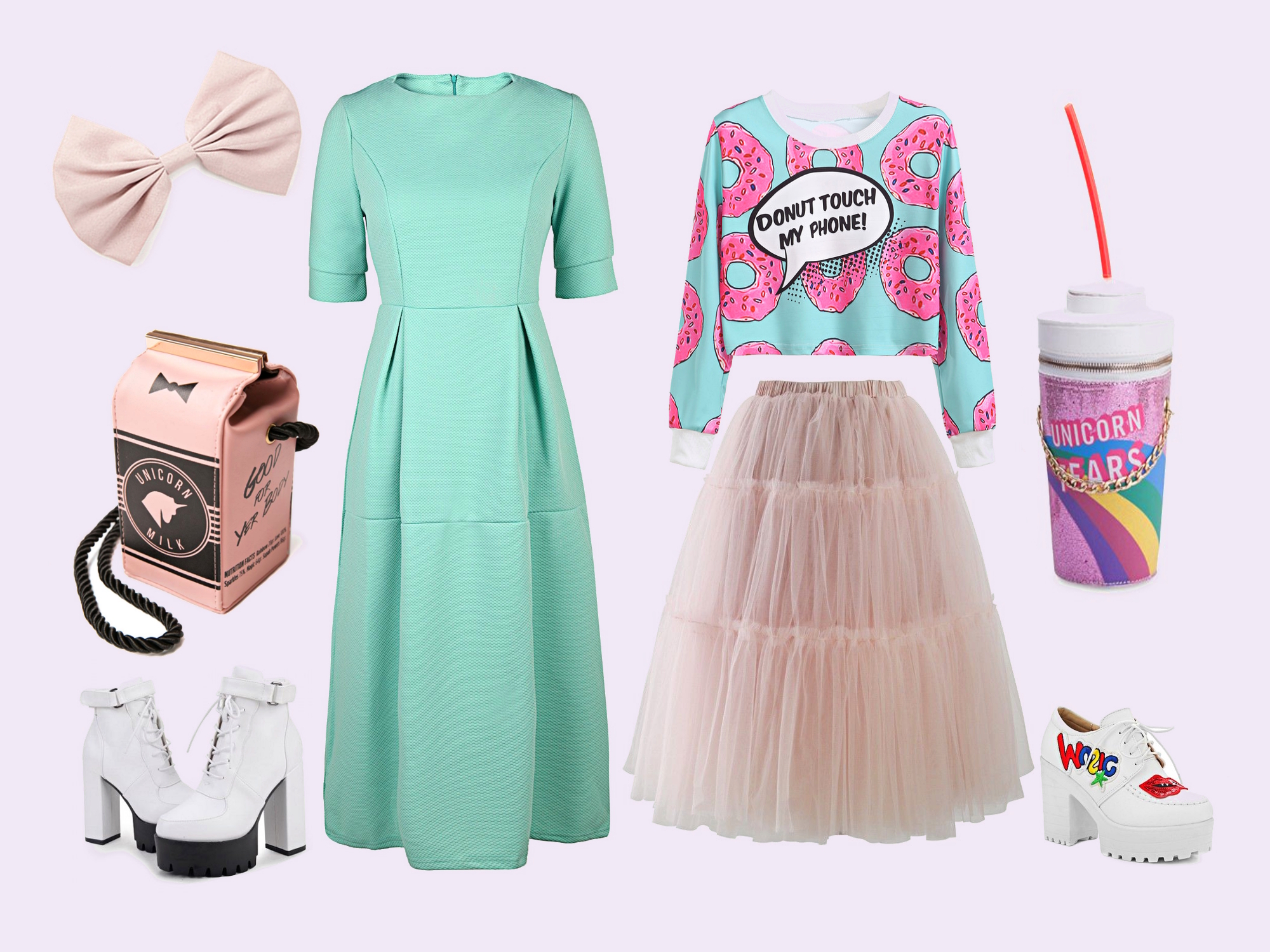 fashion collage with clothing inspired by Melanie Martinez fashion style
