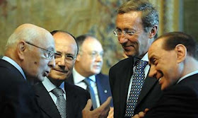 Fini and Silvio Berlusconi (right) meet the Italian  president Giorgio Napolitano (left) after the 2001 elections