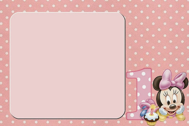 Minnie Primer Año con Lunares: Invitaciones para Imprimir Gratis. Para hacer invitaciones, tarjetas, marcos de fotos o etiquetas, para imprimir gratis de Minnie Primer Año con Lunares.