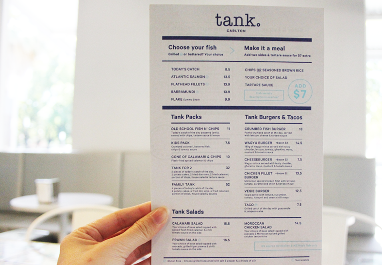Tank Fish & Chippery menu (Carlton, Melbourne)