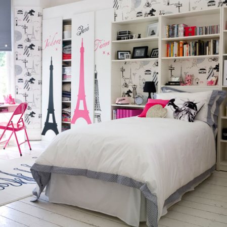 Wall  on Combination Pretty Grey Wall Bedding Pink Paris Theme Accent Wall