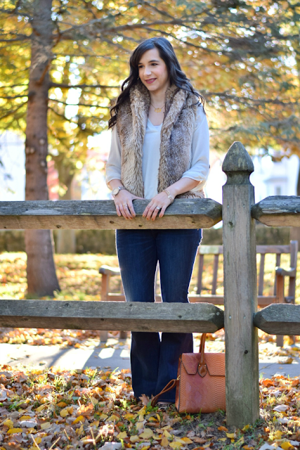 Fall Brown Faux Fur Vest and Flares