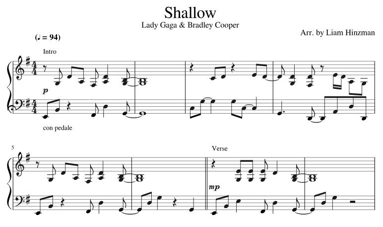 Piano Sheet Music Lady Gaga Shallow Piano Sheet Music Pdf