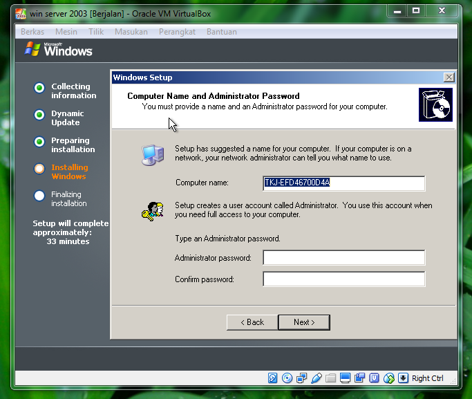 cara instal windows server 2003 di virtual box cara instal windows