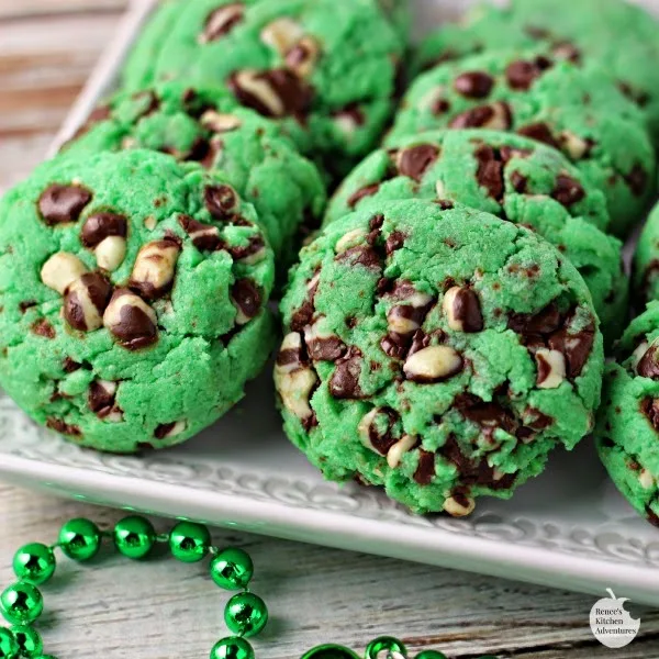 Minty Chip Cake Mix Cookies | Renee's Kitchen Adventures: Easy and festive green cake mix cookies stuffed full of Andes® Creme de Menthe Baking chips! 