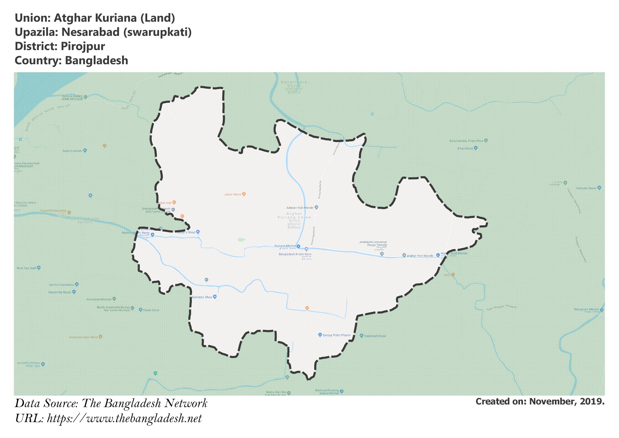 Map of Atghar Kuriana of Pirojpur, Bangladesh.
