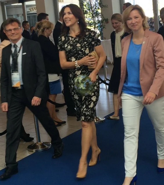 Crown Princess Mary attended the opening of Europe Emergency Medical Services 2016 Congress at Tivoli hotel. Princess Mary wears Christian Louboutin shoes, Style Chanel beige Jumbo Classic bag