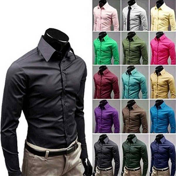 Men's Long Sleeve Shirts Candy Color Plus Size M-XXXL