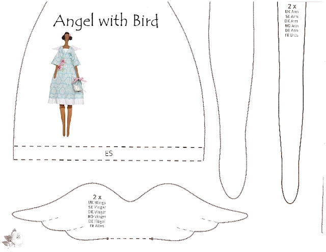 Boneca Tilda Angel with Bird com PAP(DIY) e moldes