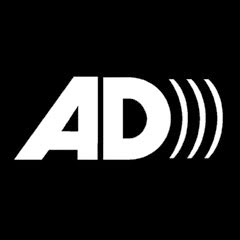 Bold white logo AD, for Audio Description
