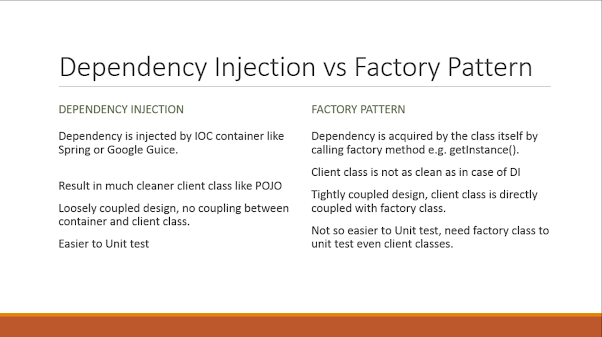 Difference between Factory pattern and dependency injection