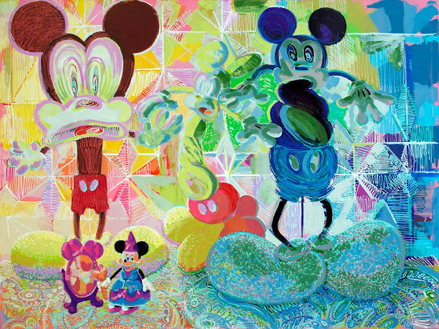 This is a painting of Mickey and Minnie Mouse by artist Dawn Hunter.