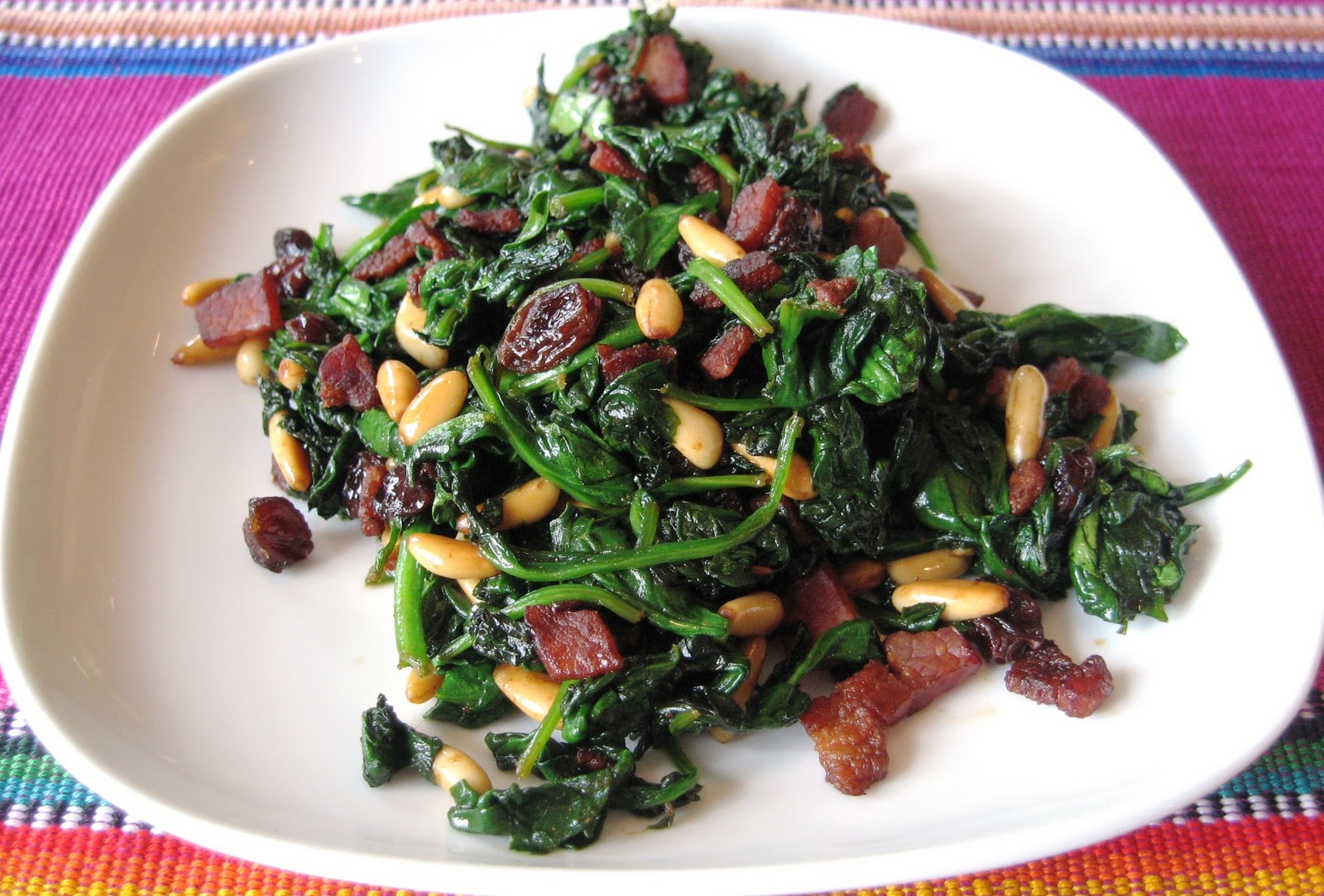 Catalan Spinach with Raisins, Pinenuts & Bacon (Espinacas a la Catalana)