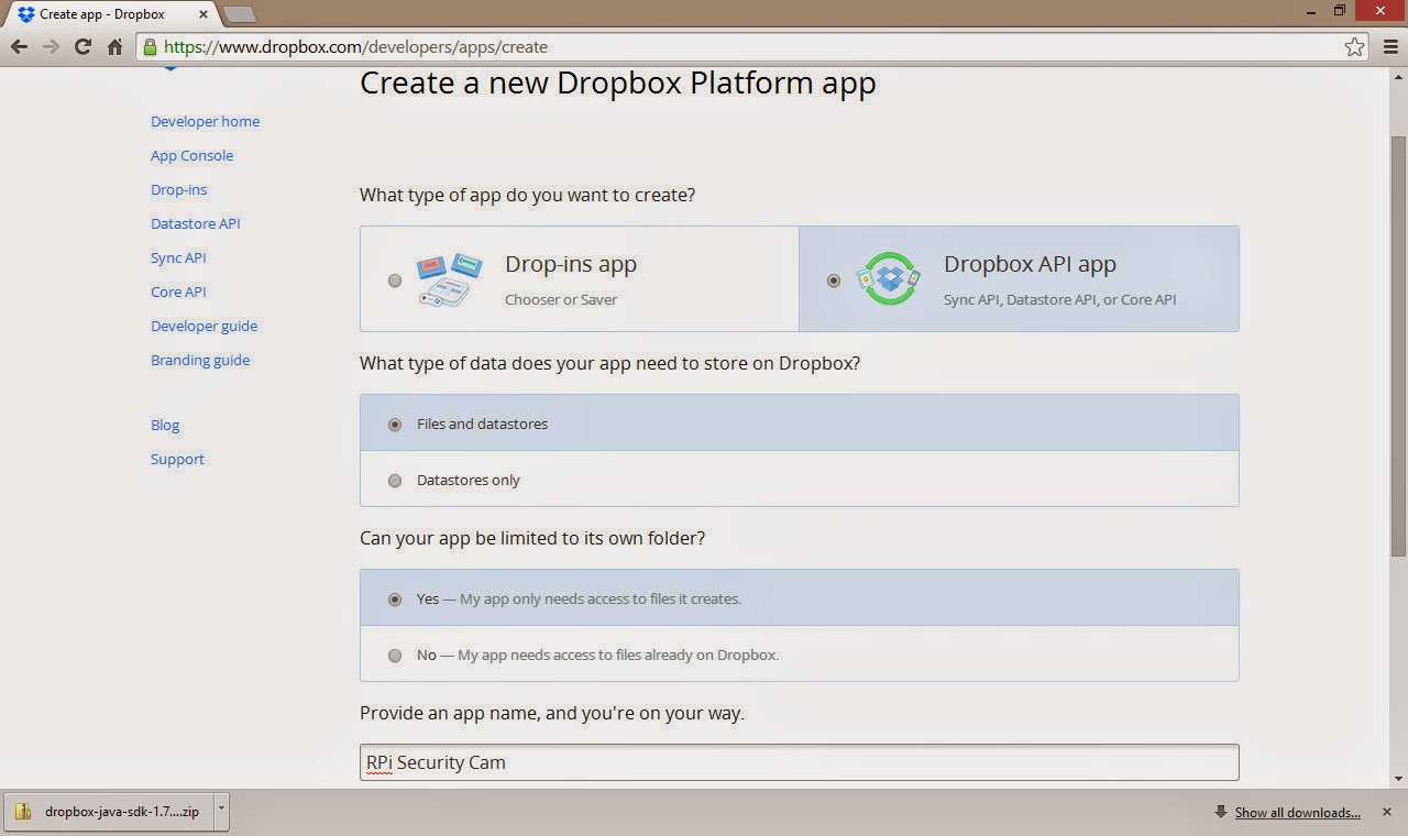 dropbox api key dropbox api key