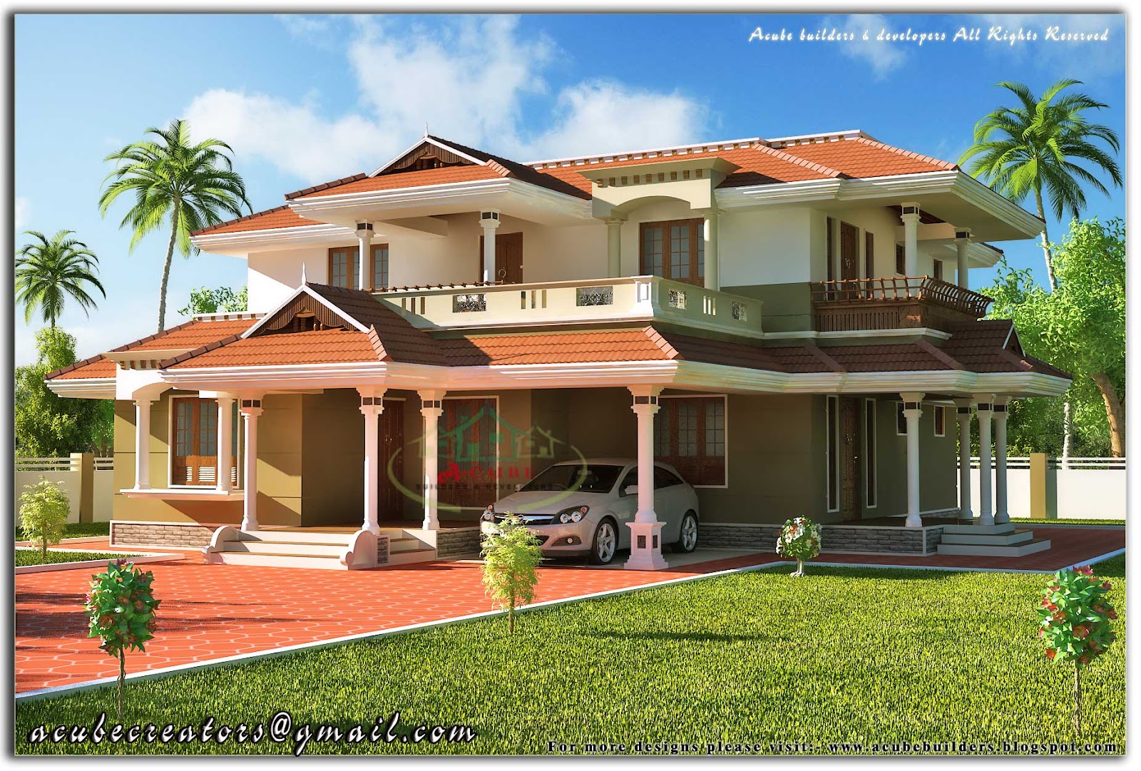 Beautiful Kerala  Style 2  Storey  House  2328 Sq Ft Plan  