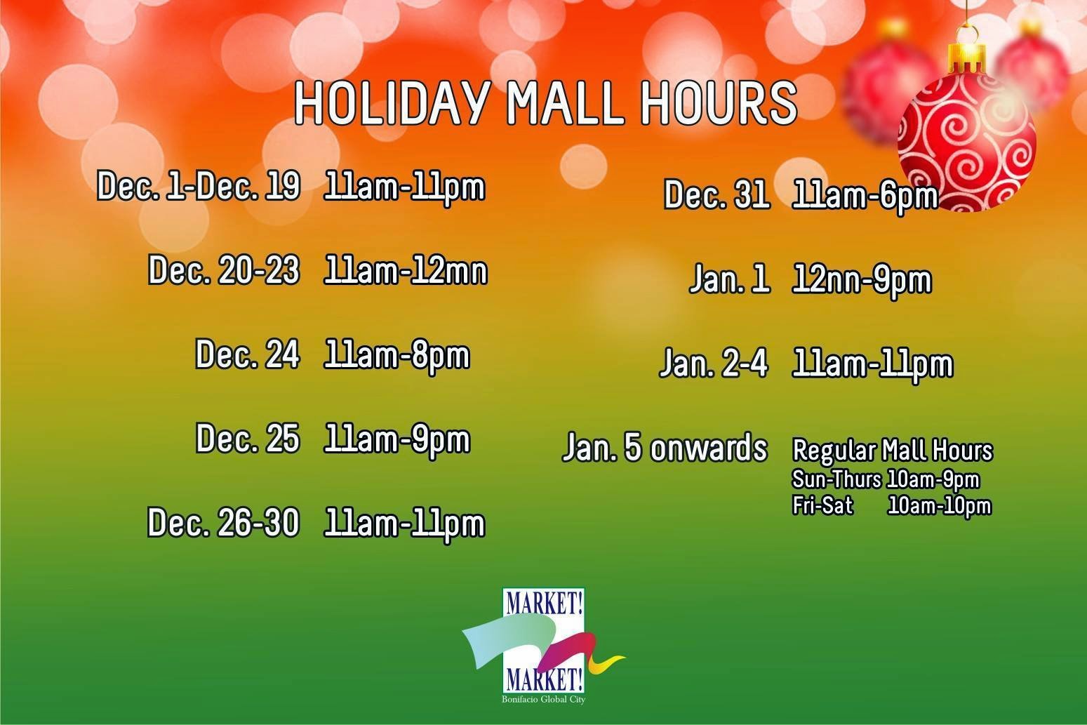Market Market Holiday mall Hours