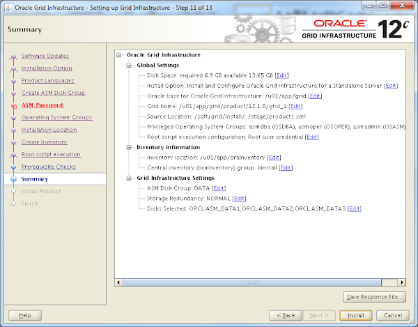 Oracle Grid Infrastructure 12c Installer - Summary