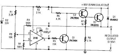 Simple 0V to 50 Volt Variable Regulator | Electronic Circuits Diagram