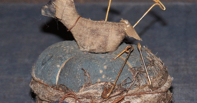 Prim Nest: Primitive pin keep with teeny sheep