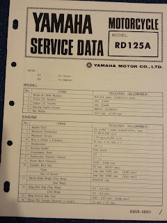 Yamaha Service Data Motorcycle Model RD125A - page 1