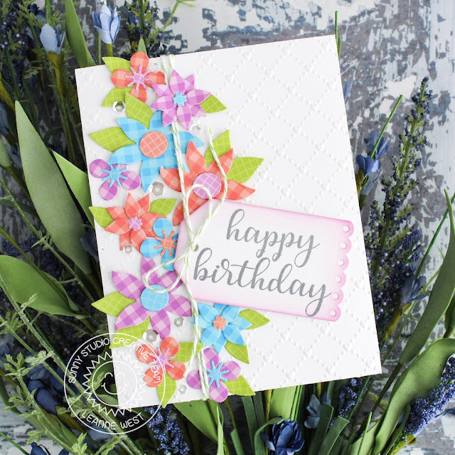 Sunny Studio Stamps: Botanical Backdrop Everyday Greetings Happy Birthday Card by Leanne West