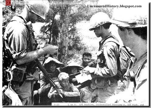 Soldiers interrogating villagers.