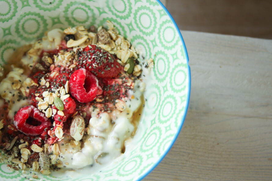 organic vegan muesli breakfast bowl