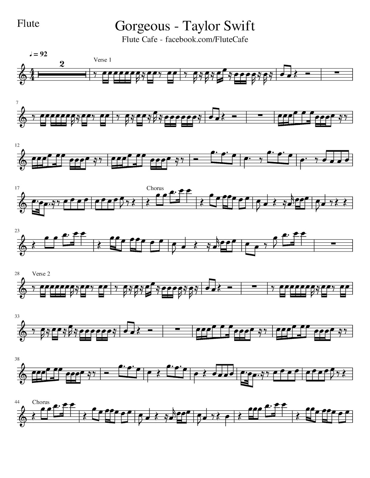 Flute Cafe by Taylor Swift (Flute Sheet Music)