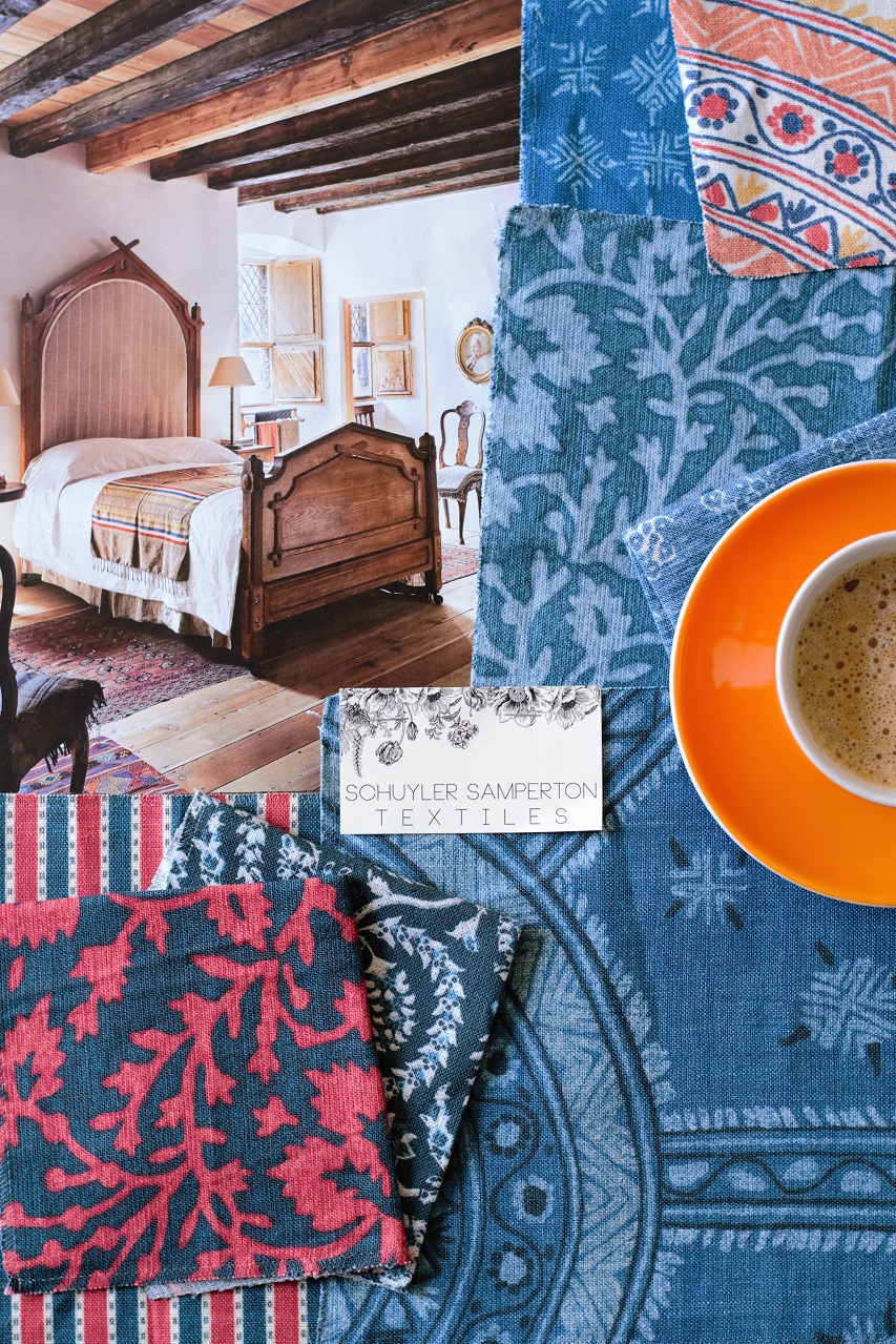 Lunch & Latte Blues & reds by Schuyler Samperton Textiles