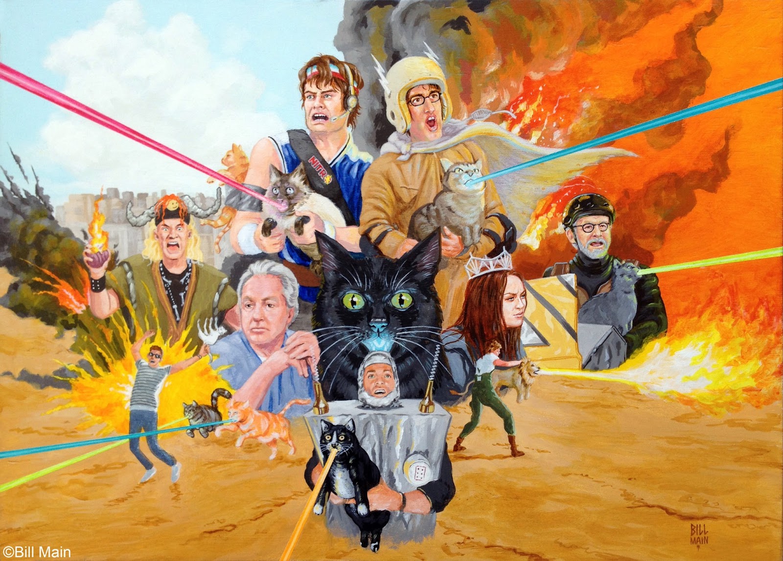 Bill Main Illustration Laser Cats at Gallery 1988