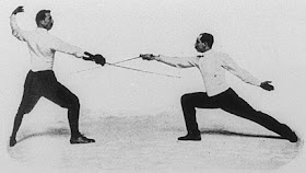Italo Santelli, left, in action at the Paris Olympics of 1900, in which he won a silver medal in the sabre event