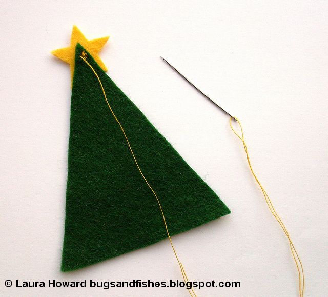 adding a felt star to a Christmas tree ornament