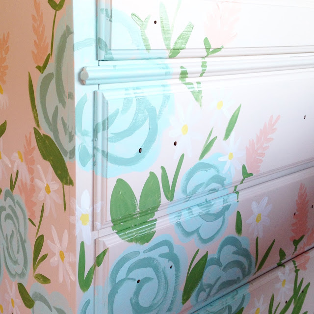 Dresser Makeover | Tones for Tots | Fusion Paint | adding hand painted flowers