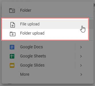 file upload / folder upload google drive
