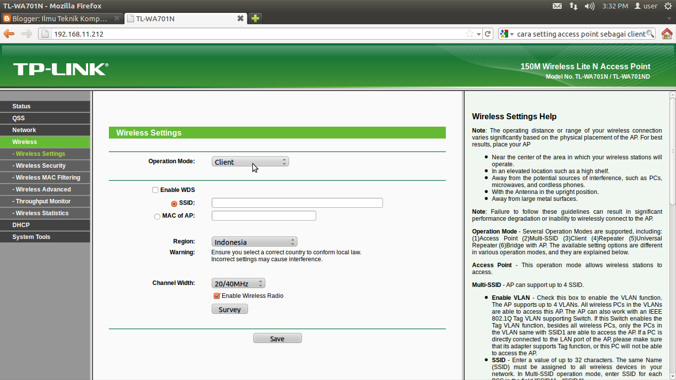 Cara Setting Access Point sebagai Client NTech 11