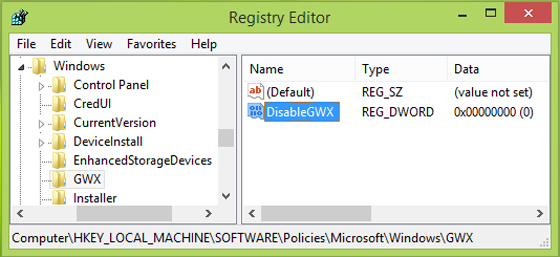 Disable windows 10 auto upgrade and remove GWX icon from taskbar using registry tweak