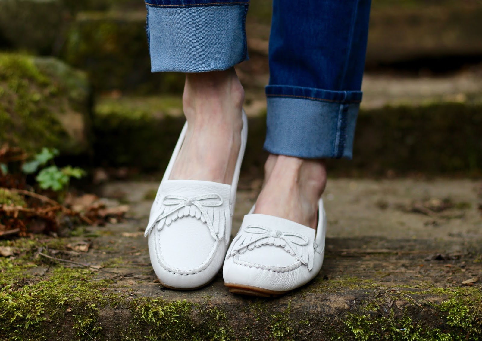 Josef Seibel Elina White Moccasin Loafers | Blue Spring Outfit | Fake Fabulous
