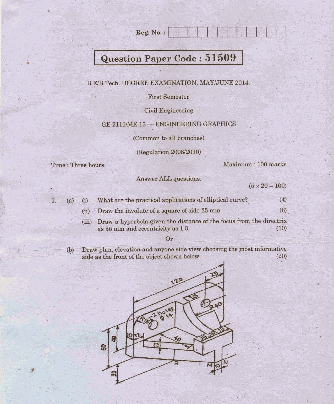 Engg Graphics Questions Anna University ME 2111, ME 15 - Engineering Graphics B.E 01st Semester ...