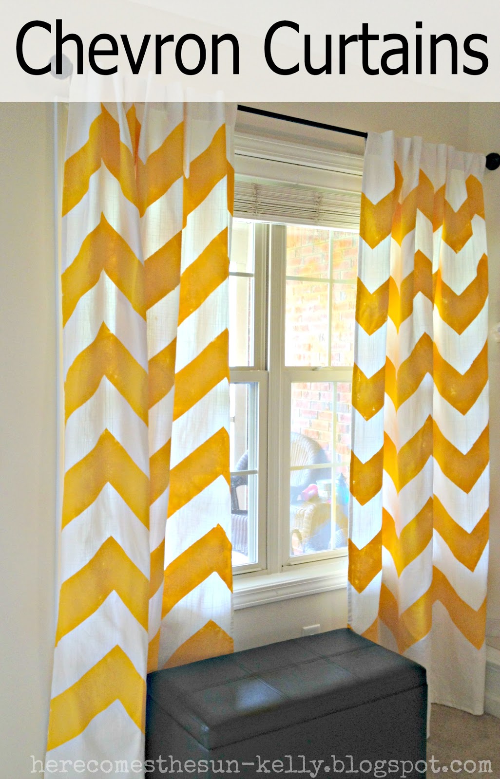 Light Gray Blackout Curtains Yellow and White Chevro
