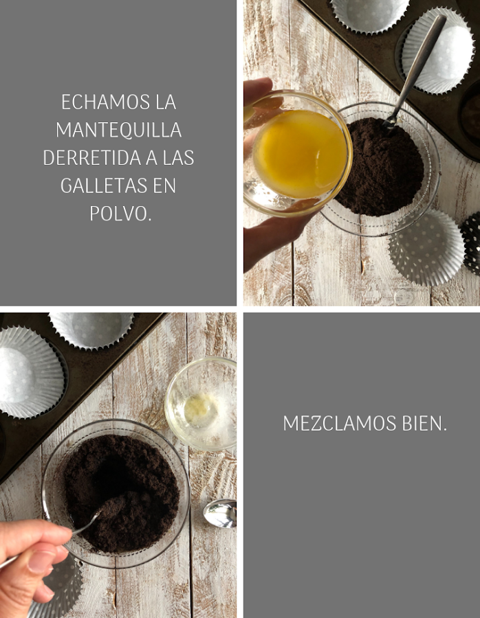 Preparación cupcakes cheesecake de chocolate y oreo