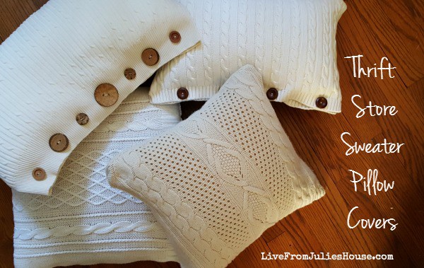 Thrift Store Sweater Pillow Cover Tutorial from Live From Julies House DIY, sewing, thrift store, pillows, crafts, home decor