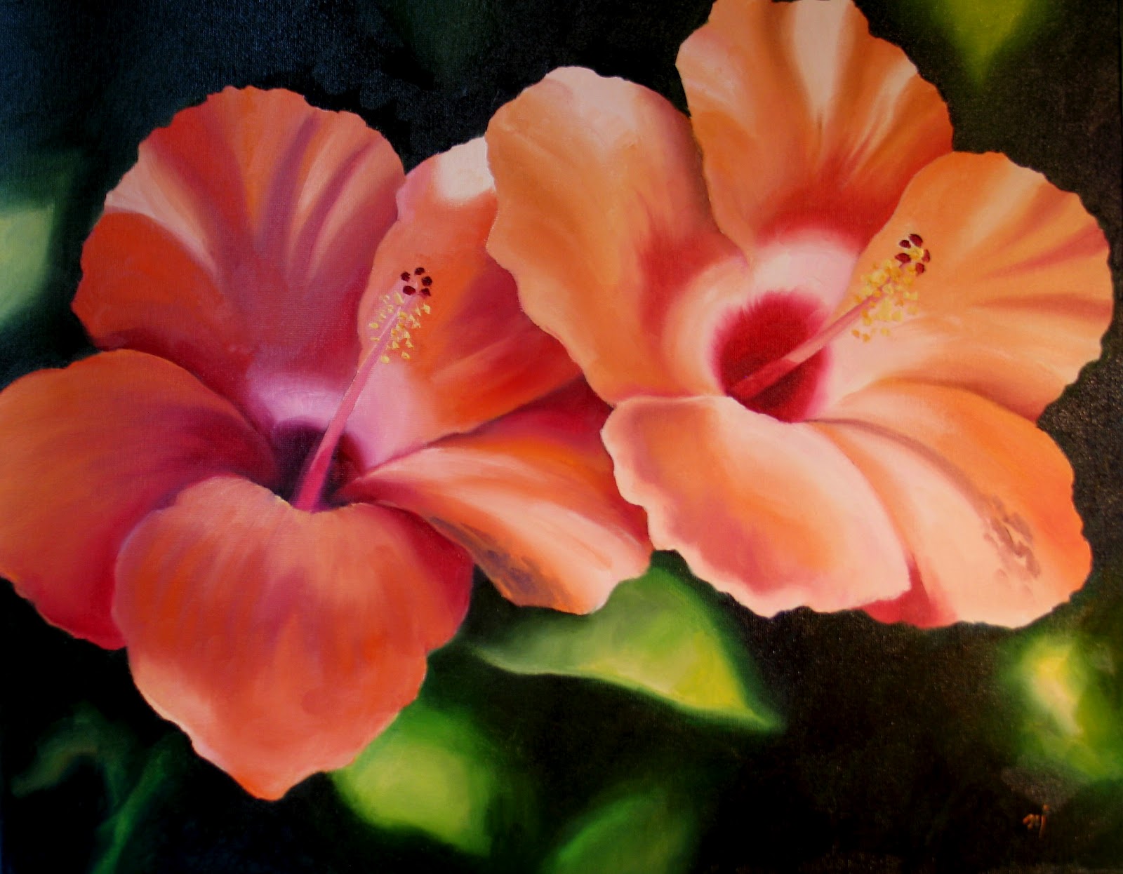 Nel's Everyday Painting Orange Hibiscus in Oils SOLD