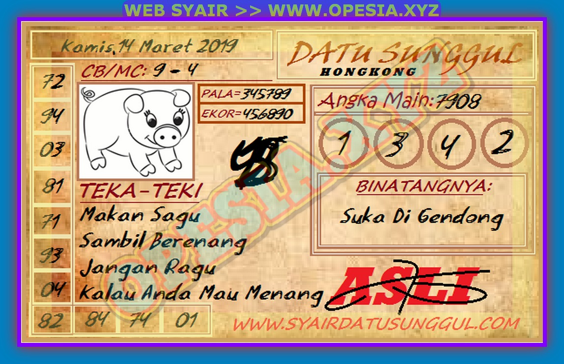 Kode Syair HK Kamis 14 Maret 2019 GOsyair SEDIA KODE