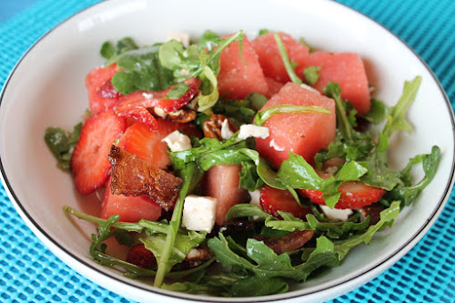 Watermelon, Strawberry and Bacon Salad
