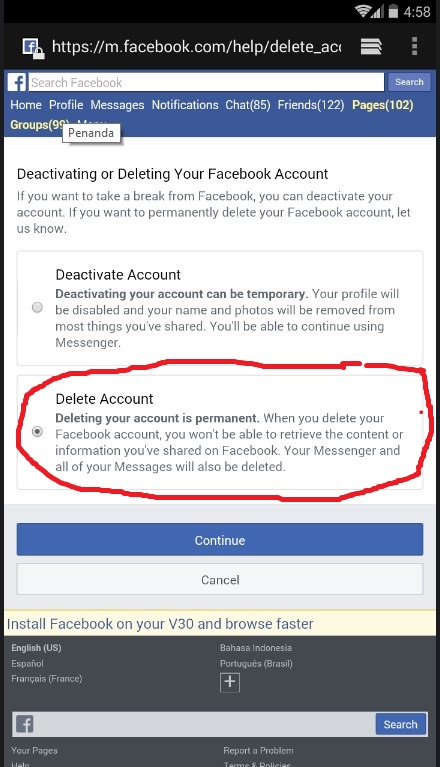 Menghapus Akun Facebook Secara Permanent.