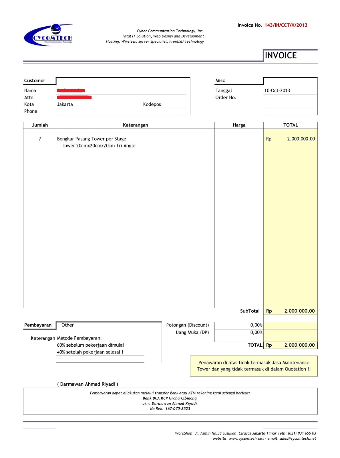 Contoh Format Invoice atau Surat Tagihan - Brankas Arsip