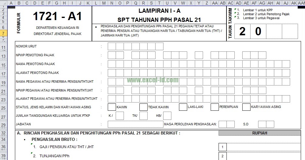 Download Formulir 1721 A2 Excel Terbaru 2016