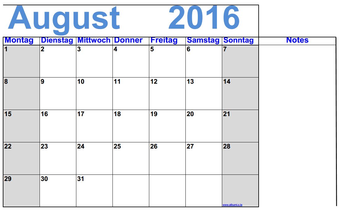 16 Blank Calendar Calendar En Www Albumi C La Deutsch August 16 Kalender Mit Noten Grosse Ziffern
